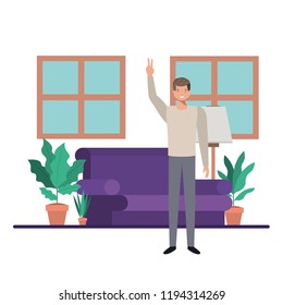 young man in living room avatar character