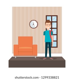 young man in the livingroom
