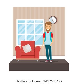 young man in the livingroom