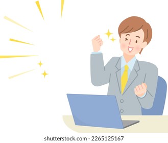 Young man looking at computer screen and posing guts