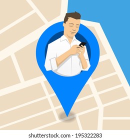 Young man looking at his current location on mobile phone