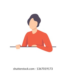 Young man looking out from behind a barrier vector Illustration on a white background