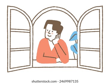 Hombre joven mirando por la ventana_Color