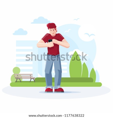Young man looking smart phone and chatting in social networking and texting to friends.