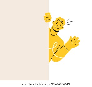 The young man looking something outside. Colorful vector illustration
