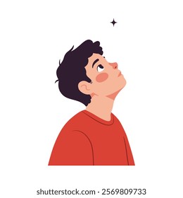 young man is looking up at a star 