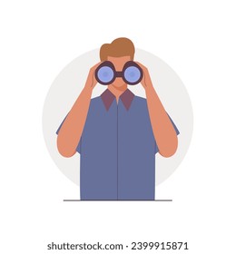 Junge Menschen, die durch Fernglas suchen und nach neuen Geschäftsteams, Ideen, Zielen, Chancen, Mitarbeitern oder Strategie suchen. Flacher Cartoon einzeln auf Vektorgrafik