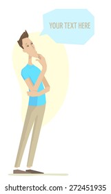 Young man lost in thought. Flat design. Vector illustration.