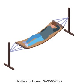 Young man is lying in a hammock, enjoying a relaxing summer day