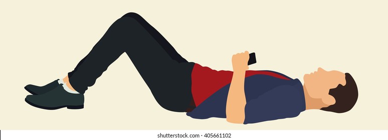 Young Man Lying on Flat Surface with Knees Bent