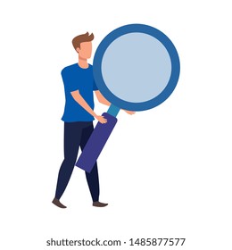 young man with magnifying glass character