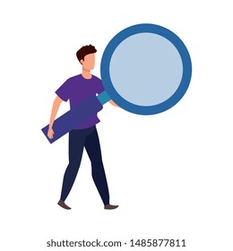 young man with magnifying glass character