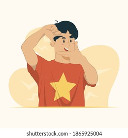 Young man making frame with hands and fingers, creativity and photography concept for banner, poster, website, etc.
