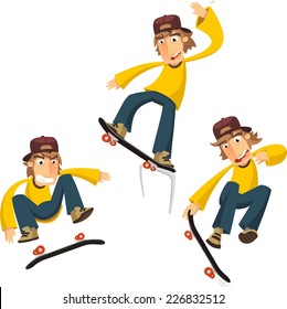 young man making tricks skateboarding cartoon