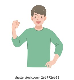 Young man making a victory pose