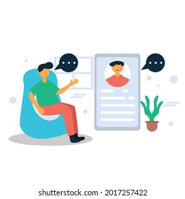 Joven haciendo una videollamada con su amigo, Vector Illustración de videollamada