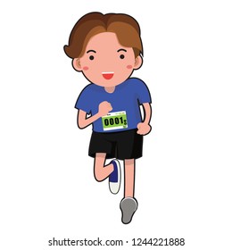 Young man marathon running. Vector illustration in a cartoon style