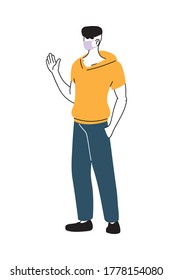 young man with mask dressed casually vector illustration