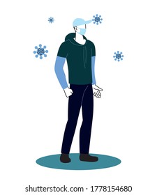 young man with mask in protection of coronavirus vector illustration desing