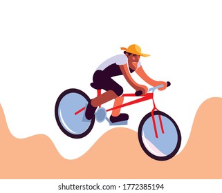 young man with mask riding bicycle vector illustration desing