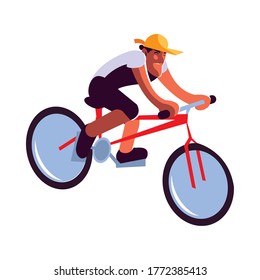 young man with mask riding bicycle vector illustration desing