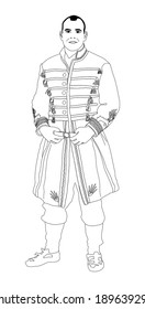 Young man in medieval costume vector isolated on white background. Nobleman from European kingdom vector illustration.