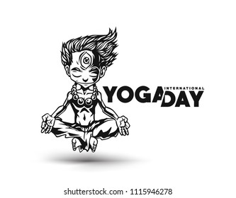 Young Man Meditates, 21st june international yoga day, vector illustration.