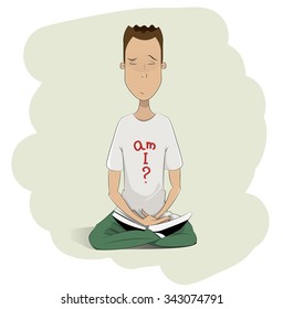 Young man meditating. Self development, spiritual development concept illustration. Cartoon vector illustration. Layered, easy to edit