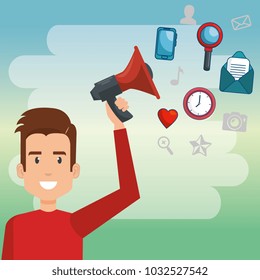 young man with megaphone character