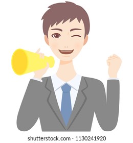 young man with megaphone flat style avatar