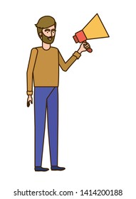 young man with megaphone in the hand