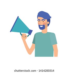 young man with megaphone in the hand