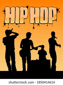 Young man with a microphone reads a rap. Stylized image on theme of hip hop