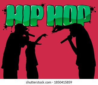 Young man with a microphone reads a rap. Stylized image on theme of hip hop