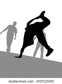 Young man with a microphone reads a rap. Stylized image on theme of hip hop