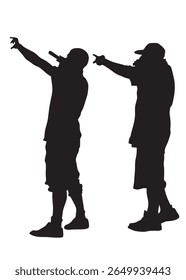 Young man with a microphone reads a rap. Stylized image on theme of hip hop