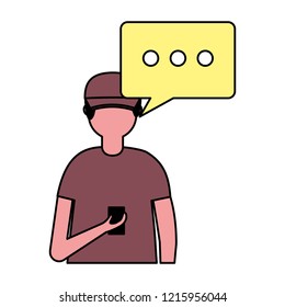 young man with mobile speech bubble