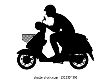 Young man with motorbike silhouette vector