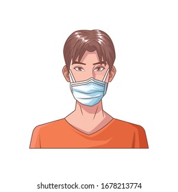 young man with mouth cap medical accessory vector illustration design