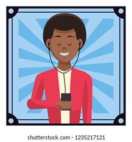 Young man with music player