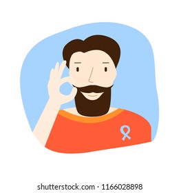 A young man with a mustache and beard. Vector illustration.