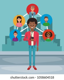Young man with network contacts