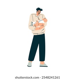 Young Man with Newborn Baby Child Vector Illustration