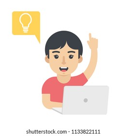 Young Man with Notebook and Idea Bulb 