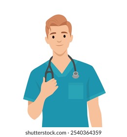 Joven enfermera con uniformes médicos. Ilustración vectorial plana aislada sobre fondo blanco