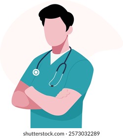 Young man nurse wearing scrubs. International nurses day illustration