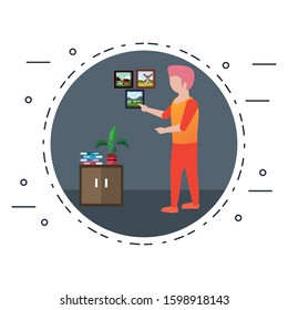 young man in the office place vector illustration design