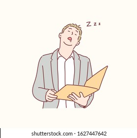 Young man officer sleeping and snoring. Hand drawn style vector design illustrations.