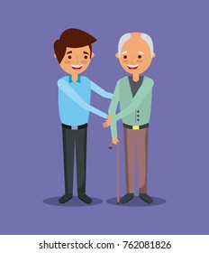 young man with old man holding hand help together