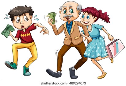 Young man and old man with money illustration Stock vektor